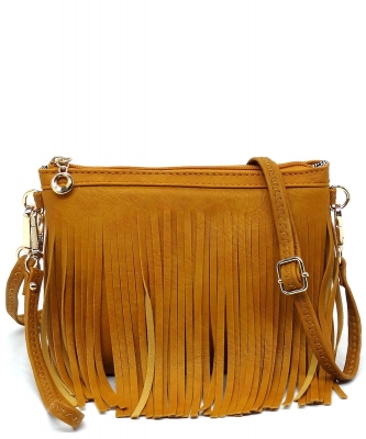 Western Fringe Clutch Cross Body Bag E091 MUSTARD